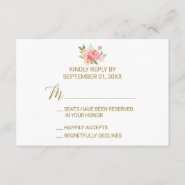 Convite Placa RSVP Peach e Pink Peony Flowers