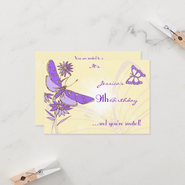 Convite Placa RSVP Peach Purple Butterfly (Frente/Verso In Situ)