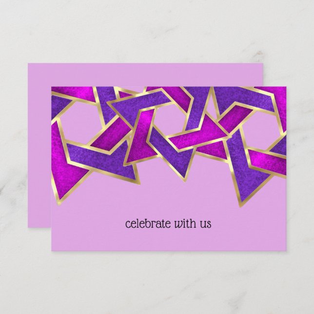 Convite Placa RSVP Puro Rosa Star David Qualquer Cor (Frente/Verso)