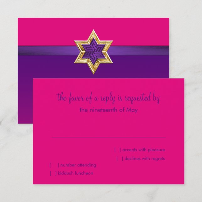 Convite Placa RSVP Purple e Pink Ombre Star (Frente/Verso)