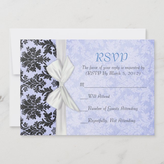 Convite Placa RSVP Romântica Azul Blush Damask (Frente)