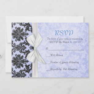 Convite Placa RSVP Romântica Azul Blush Damask