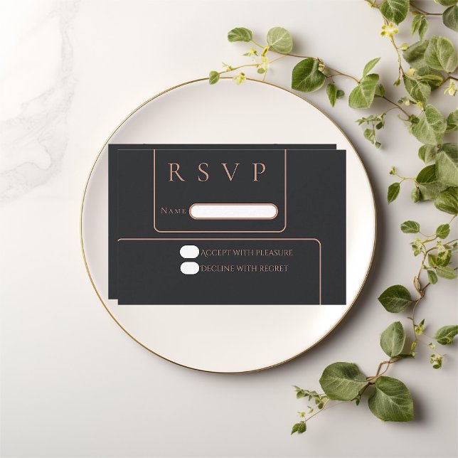 Convite Placa rsvp rosa dourada mínima elegante (Criador carregado)