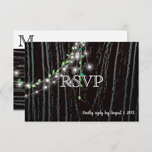 Convite Placa RSVP Rustic Vine & Lights (Frente/Verso)
