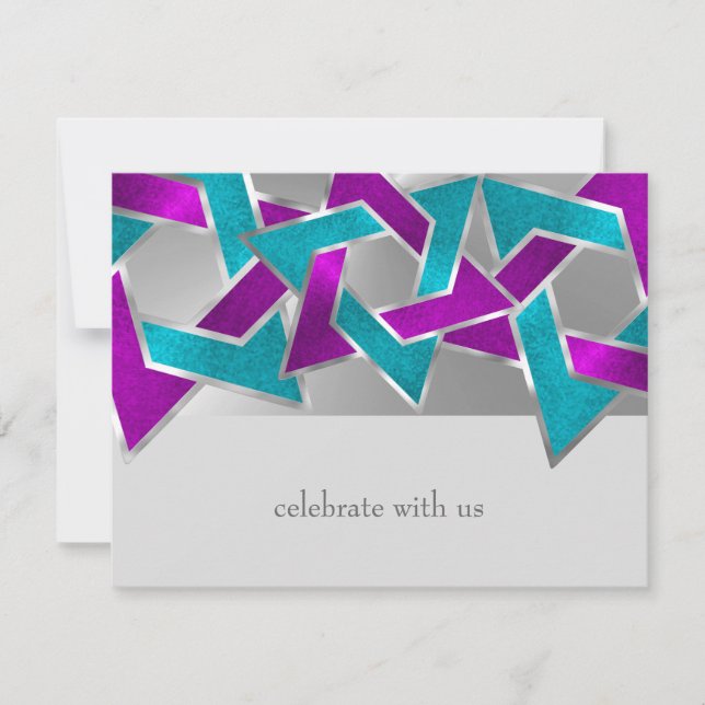 Convite Placa RSVP Turquesa Estrela Roxa David Qualquer Co (Frente)