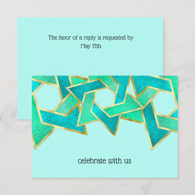Convite Placa RSVP Turquoise Aqua Star de David (Frente/Verso)