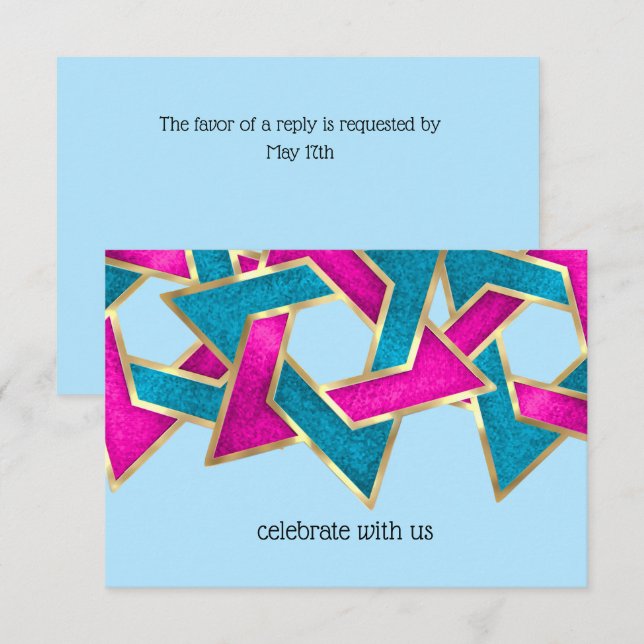 Convite Placa RSVP Turquoise Estrela Rosa de David (Frente/Verso)