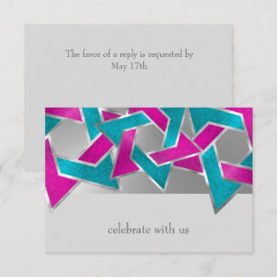 Convite Placa RSVP Turquoise Estrela Rosa de David Qualque