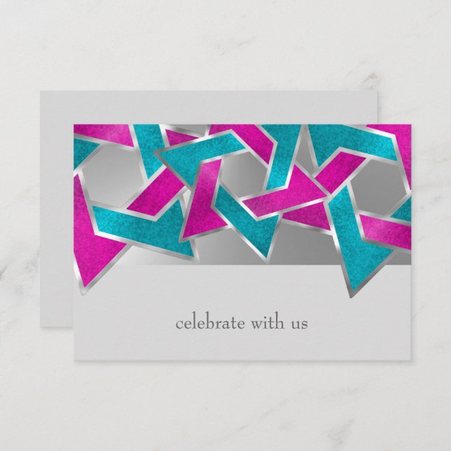 Convite Placa RSVP Turquoise Estrela Rosa de David Qualque (Frente/Verso)