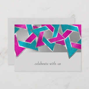 Convite Placa RSVP Turquoise Estrela Rosa de David Qualque