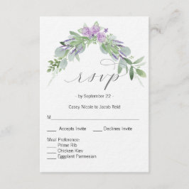 Convite placa RSVP verde e lavanda
