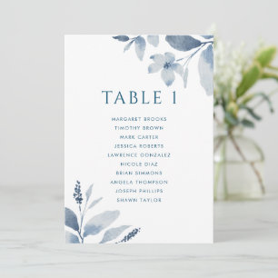 Convite Placa Sentada com Número de Mesa Floral Azul Dusty