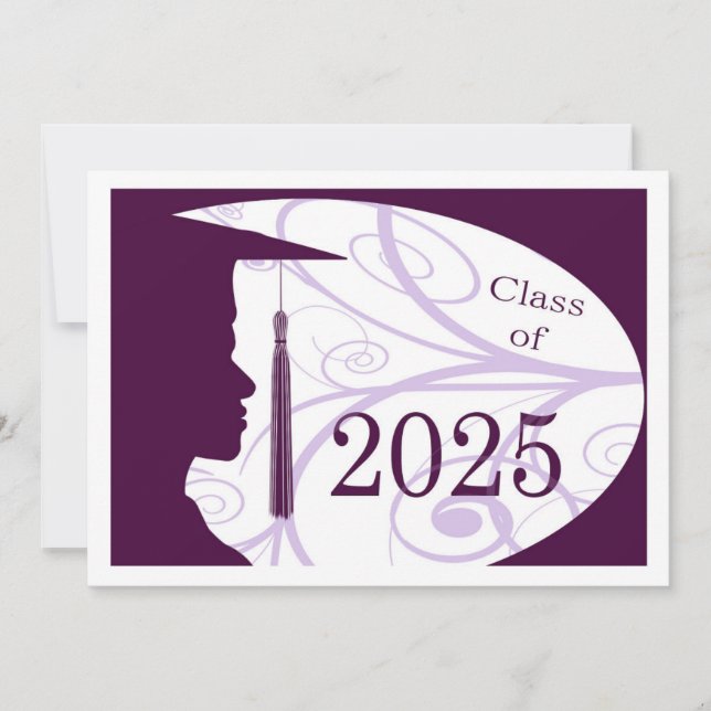 Convite Placa Silhouette 2025 de Homem Branco e Roxo (Frente)