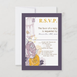 Convite Placa Vintage Plum Mostarda de Rosa Pássaro 3,5x5 