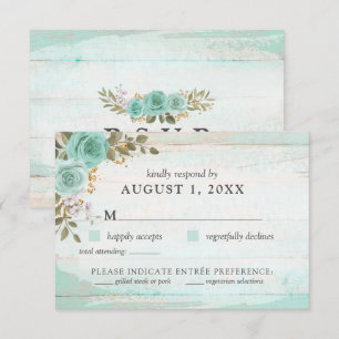 Convite Placa Vintage Turquoise Rustic Wood Floral RSVP