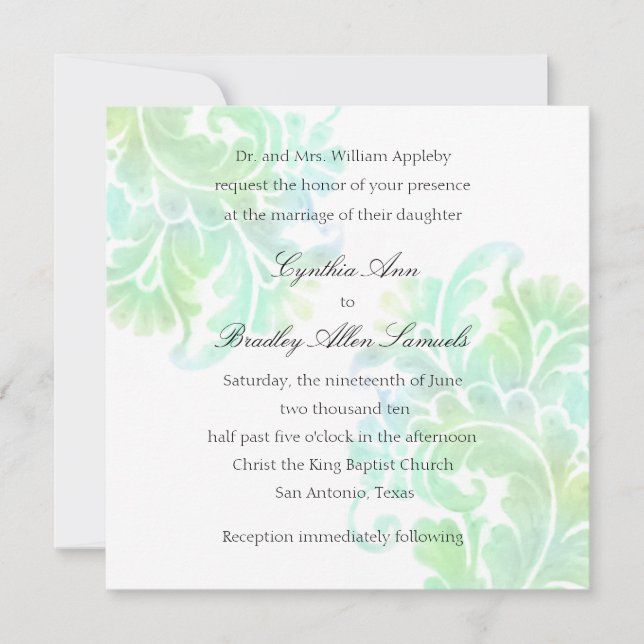 Convite Placas Aqua Green Watercolor de Casamento (Frente)