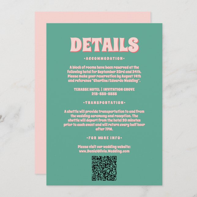 Convite Placas de gabinete de casamento verde e rosa ondul (Frente/Verso)