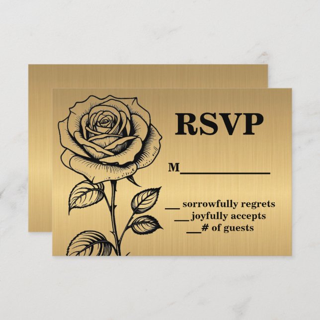 Convite Placas de gabinete RSVP de Rosa preto Dourado clás (Frente/Verso)