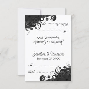 Convite Placas de Mesa de Casamento Preto e Branco Floral
