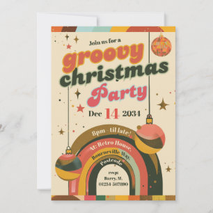 Convite Placas de Natal Retro Groovy - 70s inspiradas