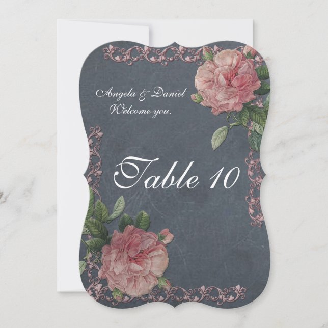 Convite Placas de números de tabela rosas de vinagagem no  (Frente)