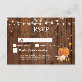 Convite Placas de resposta RSVP Wedding Rustic Wood Pumpki