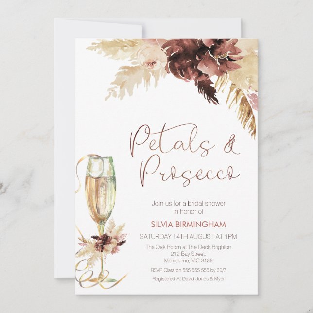 Convite Placas De Vidro Floral Chá de panela Prosecco (Frente)