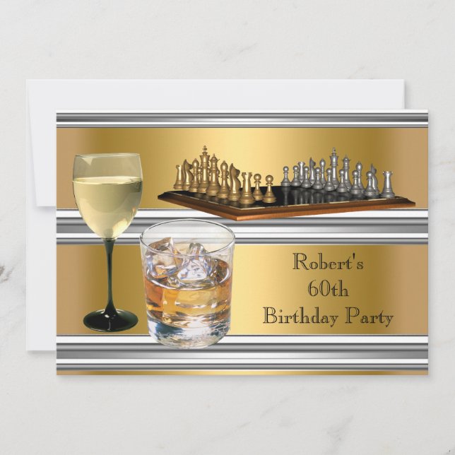 Convite Placas de Xadrez da Festa de aniversário 60ª, Dour (Frente)
