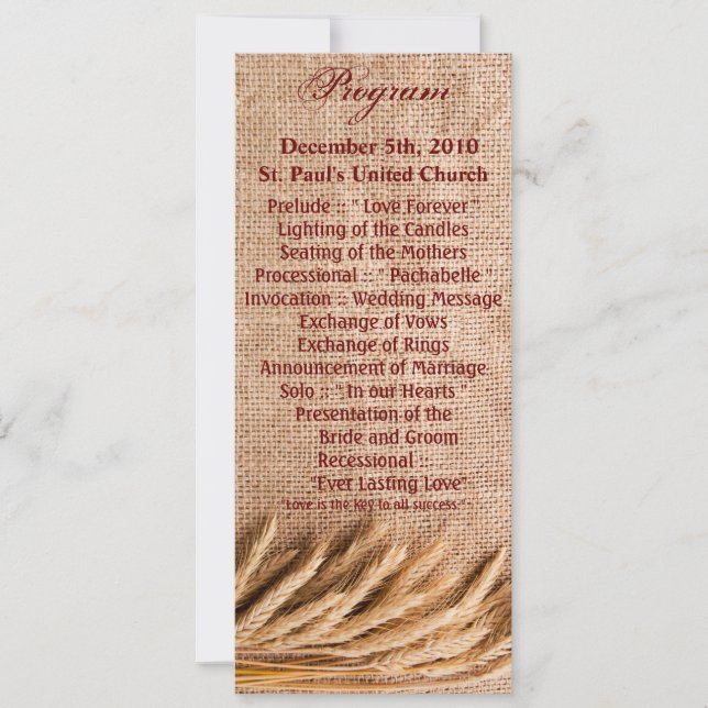 Convite Placas do Programa 4x9.25 Trigo no Burlap Sack Cou (Frente)