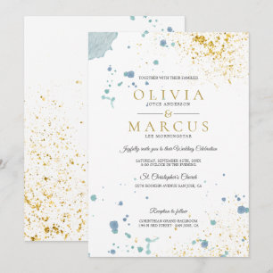 Convite Placas Douradas e azuis de Casamento