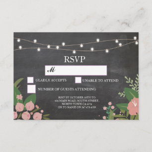 Convite Placas Florais RSVP Chalk Wedtic Lights