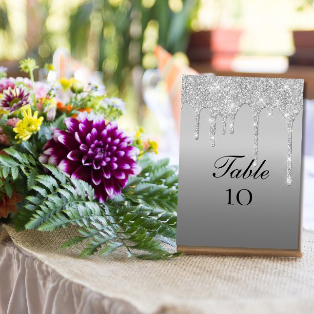 Convite Placas Números de Tabela de Casamento com Glitter  (Silver Dripping Glitter Elegant Wedding Table number Cards)