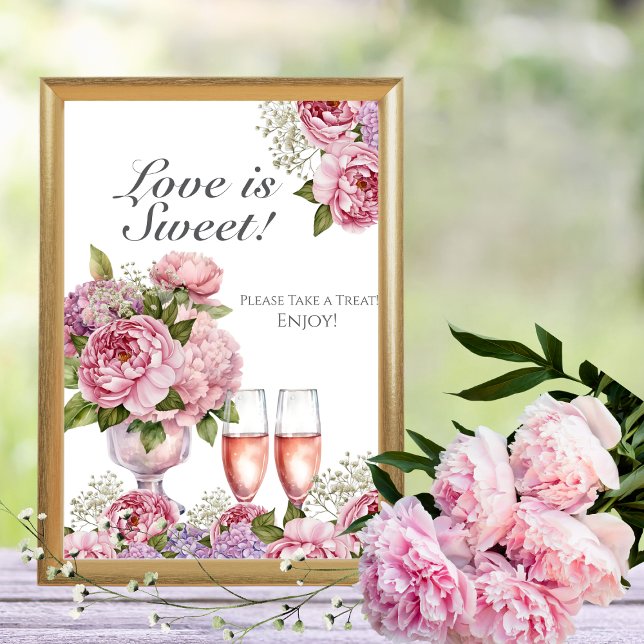 Convite Placas "O Amor é Doce" Pétalas & Prosecco (Petals & Prosecco "Love is Sweet" Sign)