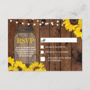 Convite Placas Respostas RSVP Wedding Rustic Jar Sunflower