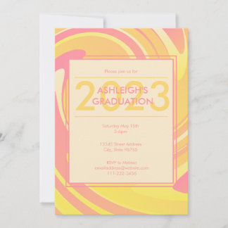 Convite Placas Retro Groovy 70s rosa + Abstrato amarelas