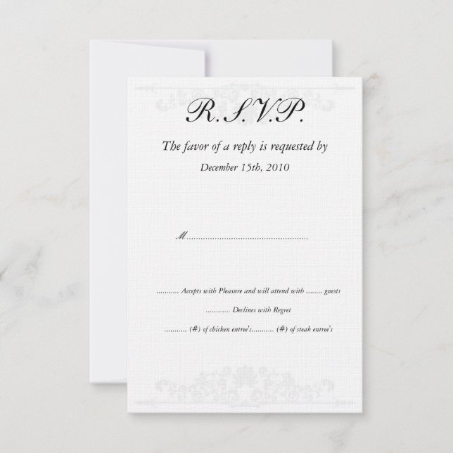 Convite Placas RSVP de Casamento Branco/Silver Elegante (Frente)
