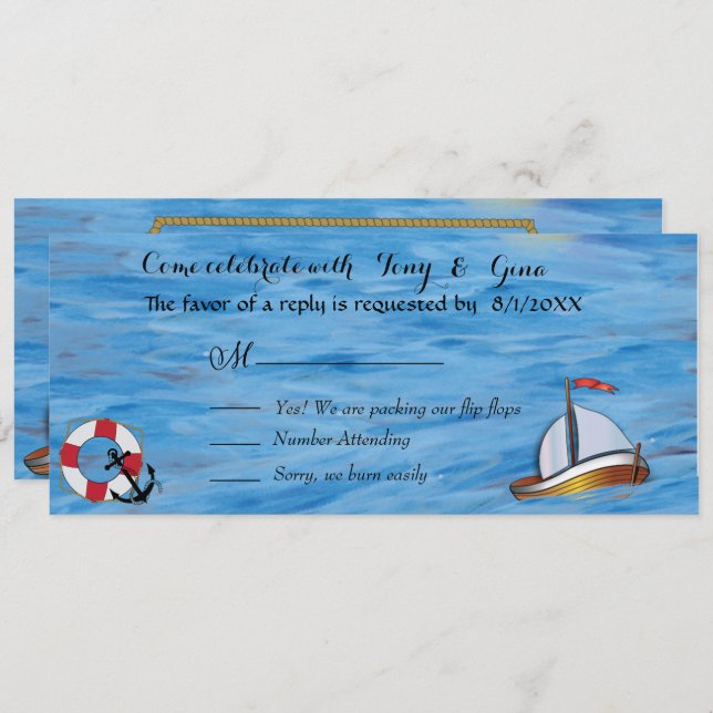 Convite Placas RSVP de Casamento de Casamento de Boat de V (Frente/Verso)