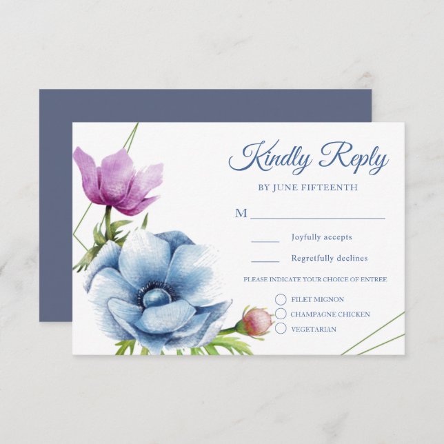 Convite Placas RSVP de Casamento de Flor com Anemone de Wa (Frente/Verso)