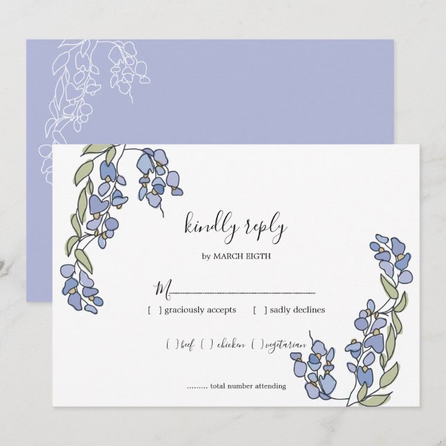 Convite Placas RSVP de Casamento Floral de Wisteria Desenh (Frente/Verso)