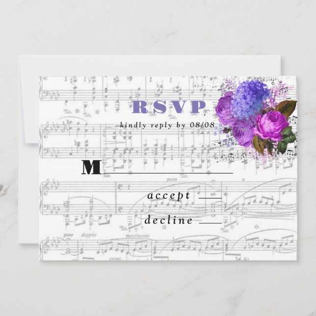 Convite Placas RSVP de Casamento Musical Elegante (Frente)