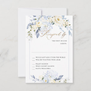 Convite Placas RSVP de Rosas de Creme de Hydrangea Azul