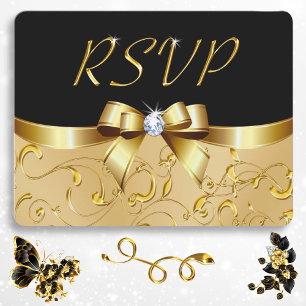 Convite Placas RSVP Douradas e pretas impressionantes com