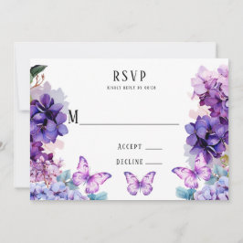 Convite Placas RSVP Violet Hydrangea Floral Butterfly