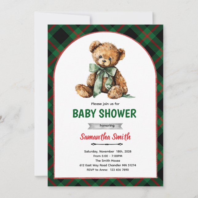 Convite Plaid Bear Baby Shower invitation (Frente)