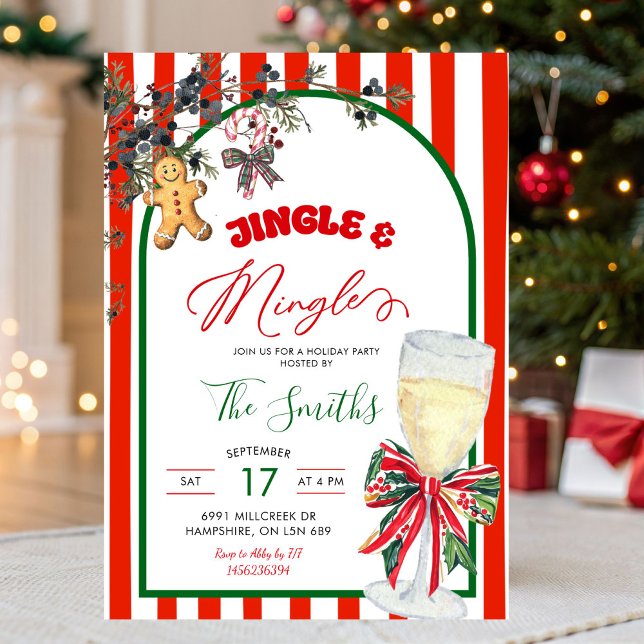 Convite Plaid Bow Preppy Jingle and Mingle Christmas Party (Criador carregado)