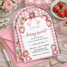 Convite Plaid Coquette Berry Sweet Baby Shower Blush Berry