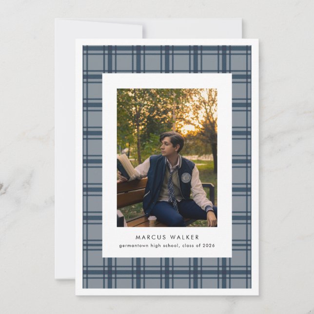 Convite Plaid Elegant Photo Graduation Announcement (Frente)