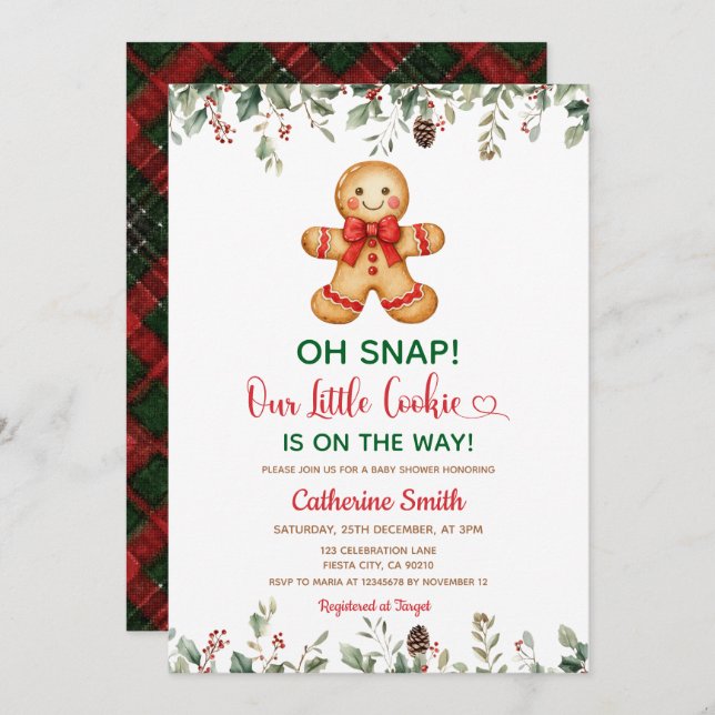Convite Plaid Gingerbread Classic Christmas Baby Shower  (Frente/Verso)