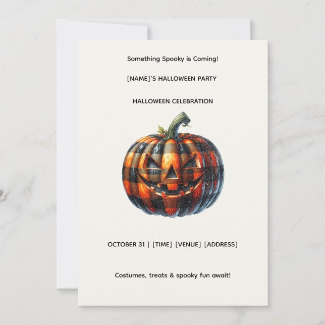 Convite Plaid Pumpkin Halloween Party Invitation (Frente)