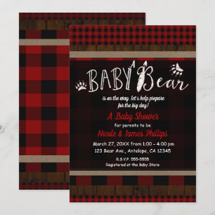 Convite Plaid Rustico Urso Vermelho Bebe Chá de Bebê Unise